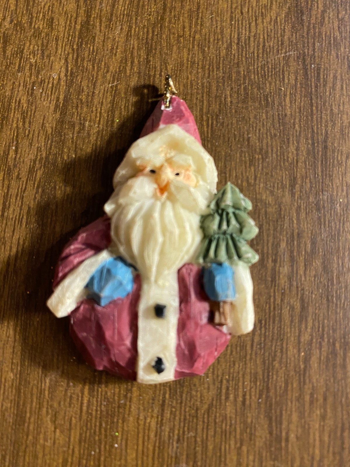 Resin Santa Feather Tree Mini Christmas Ornament 2"