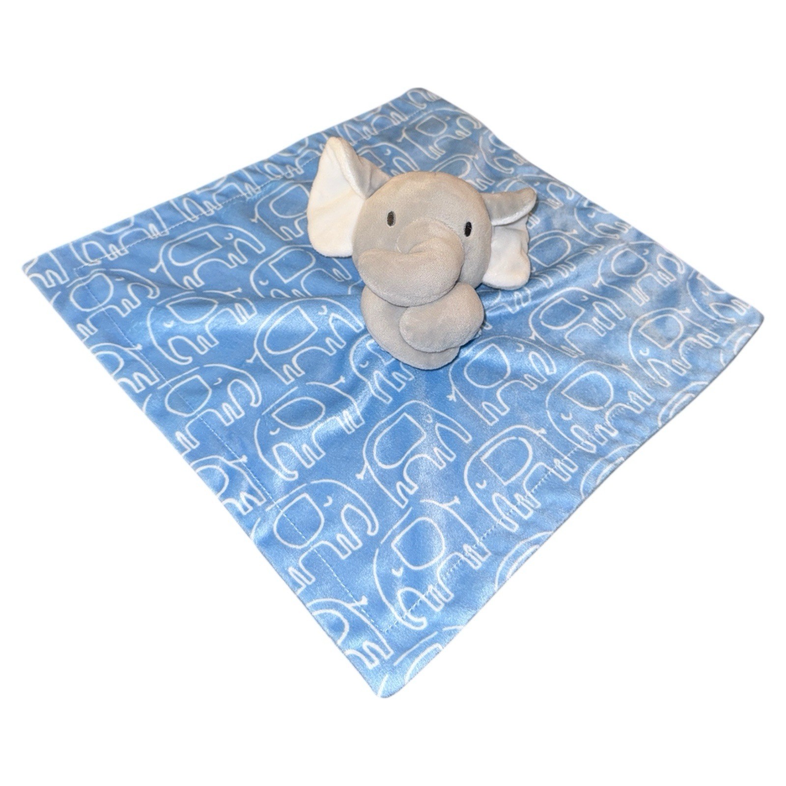 Baby Essentials Plush Blue White Elephant Security Blanket Lovey Toy