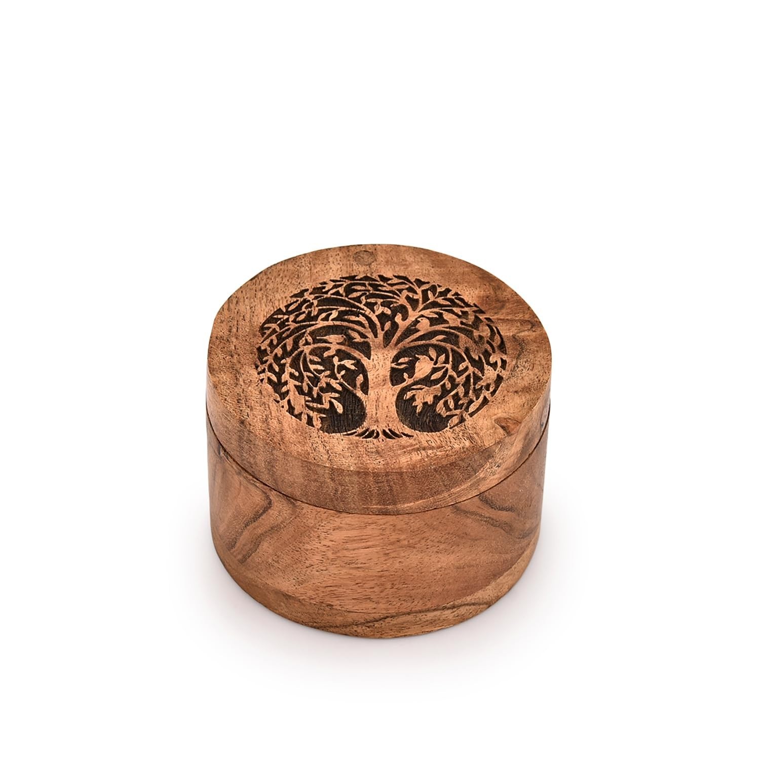 Decorative Urn Acacia Wood Engraved Urns Black Flower Design Memorial Funeral...