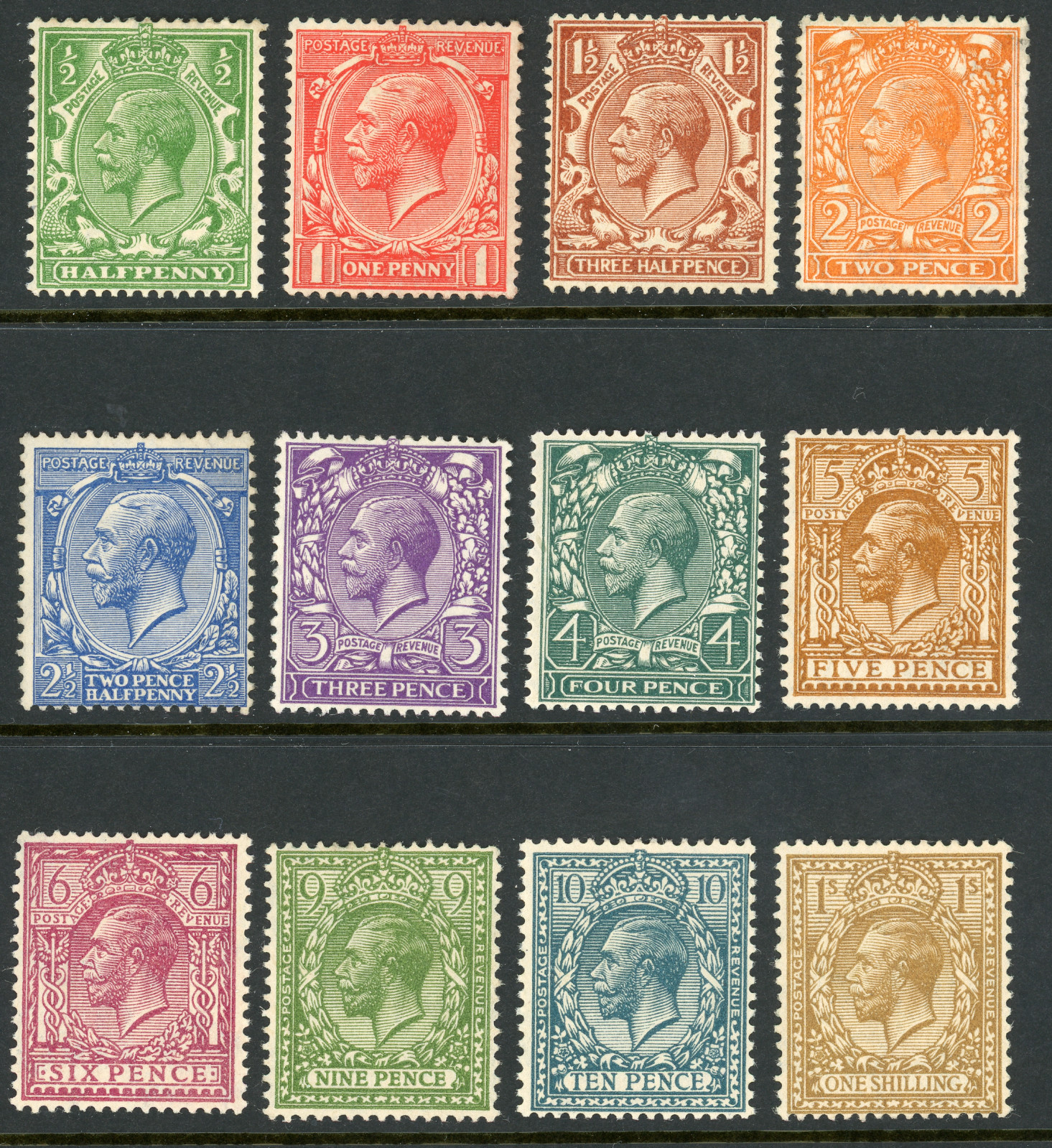 GB stamp, 1924-26, King George V,  SG418 to SG429, set of 12 m/mint stamps