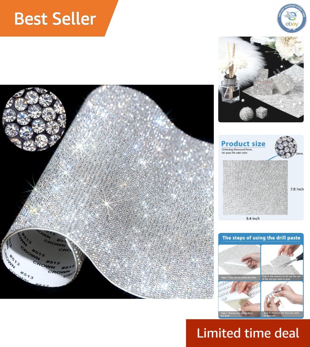 Luxury Bling Rhinestone Sheet 9.4x7.9 Inches – 12000 Pcs for DIY Glitter Crafts