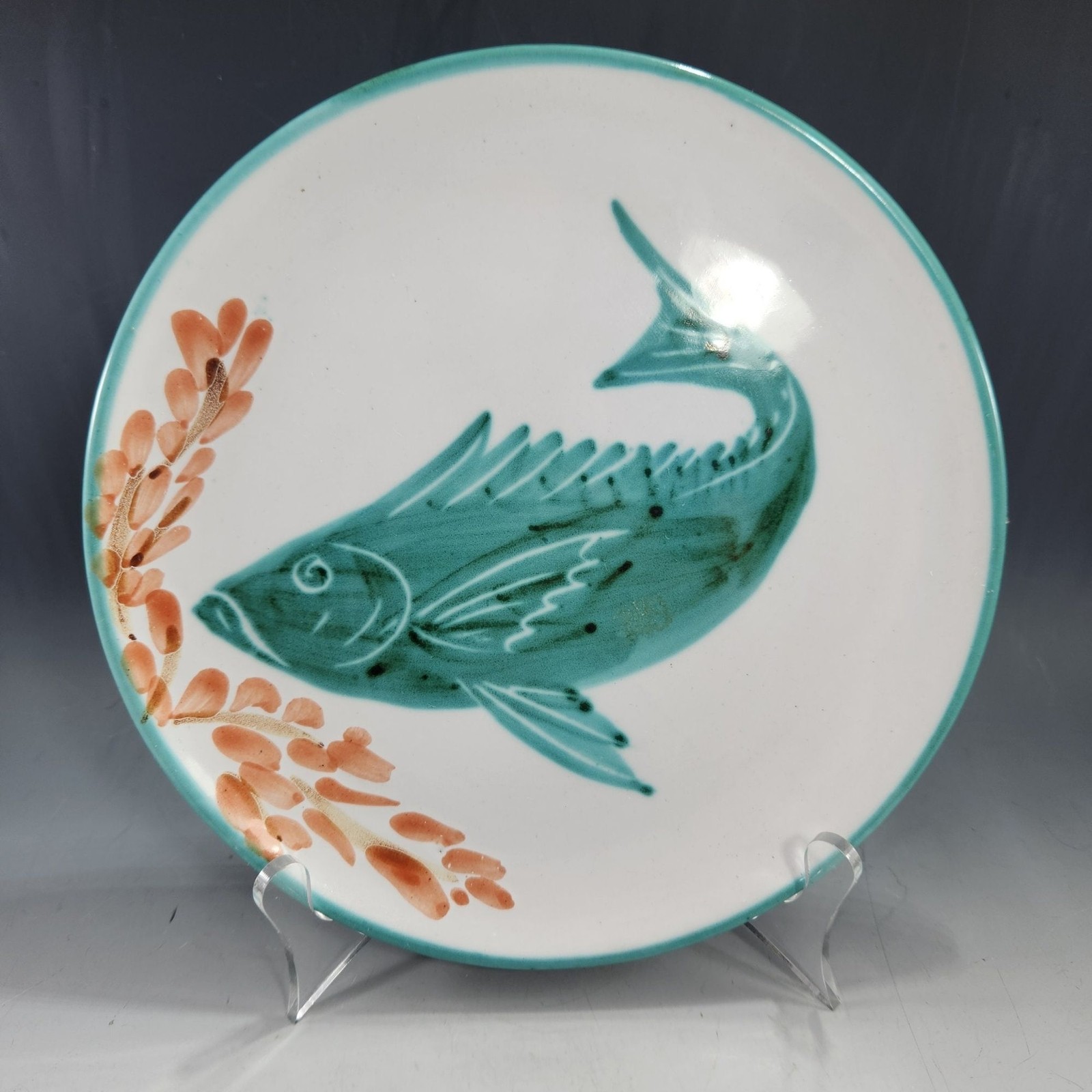 Hand Painted Redware Pottery Fish Plate Vallauris Ceramiques A. Fazio SAP France