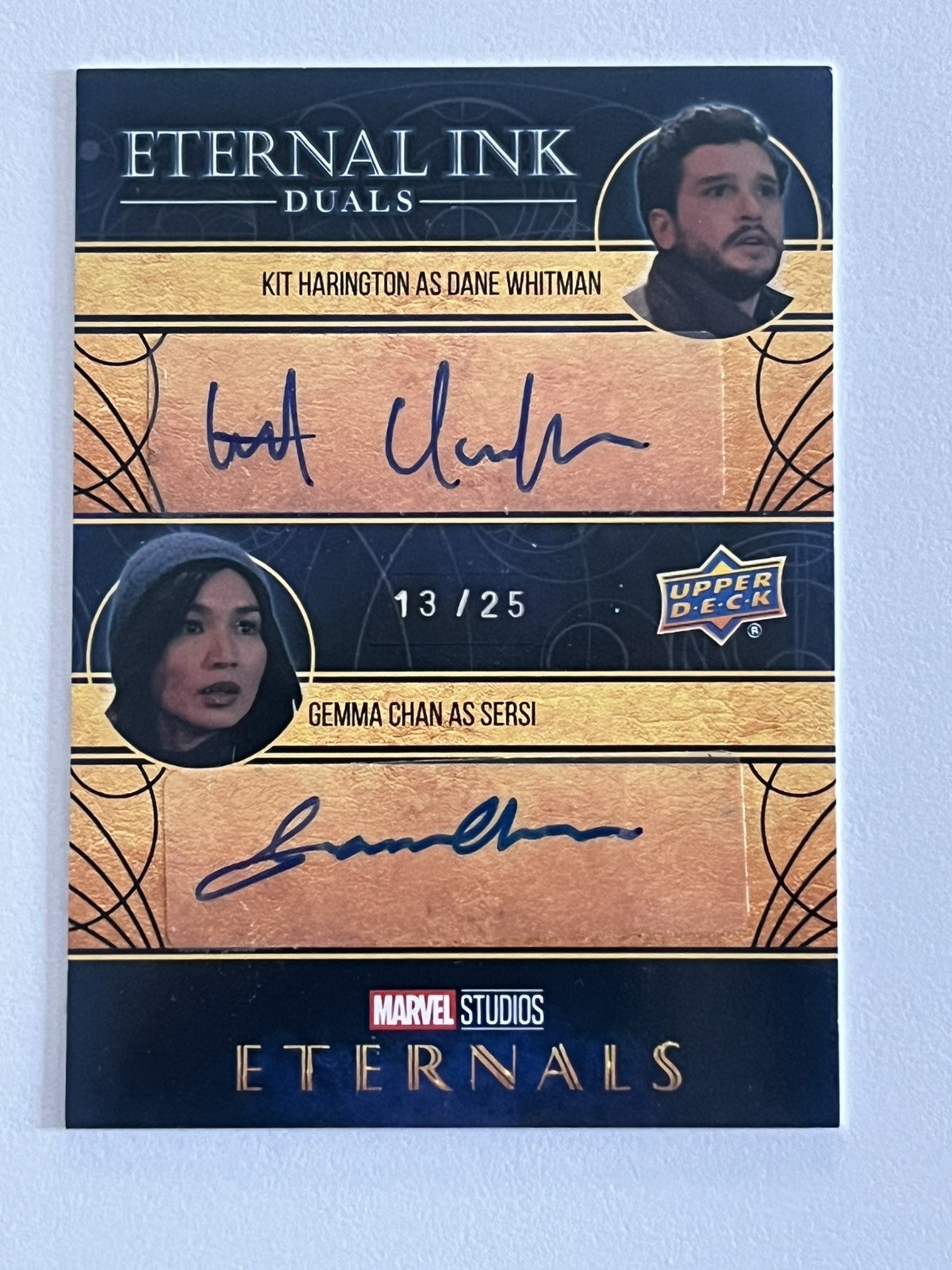 Upper Deck Marvel Eternals Kit Harrington Gemma Chan Dual Auto #13/25 Autograph