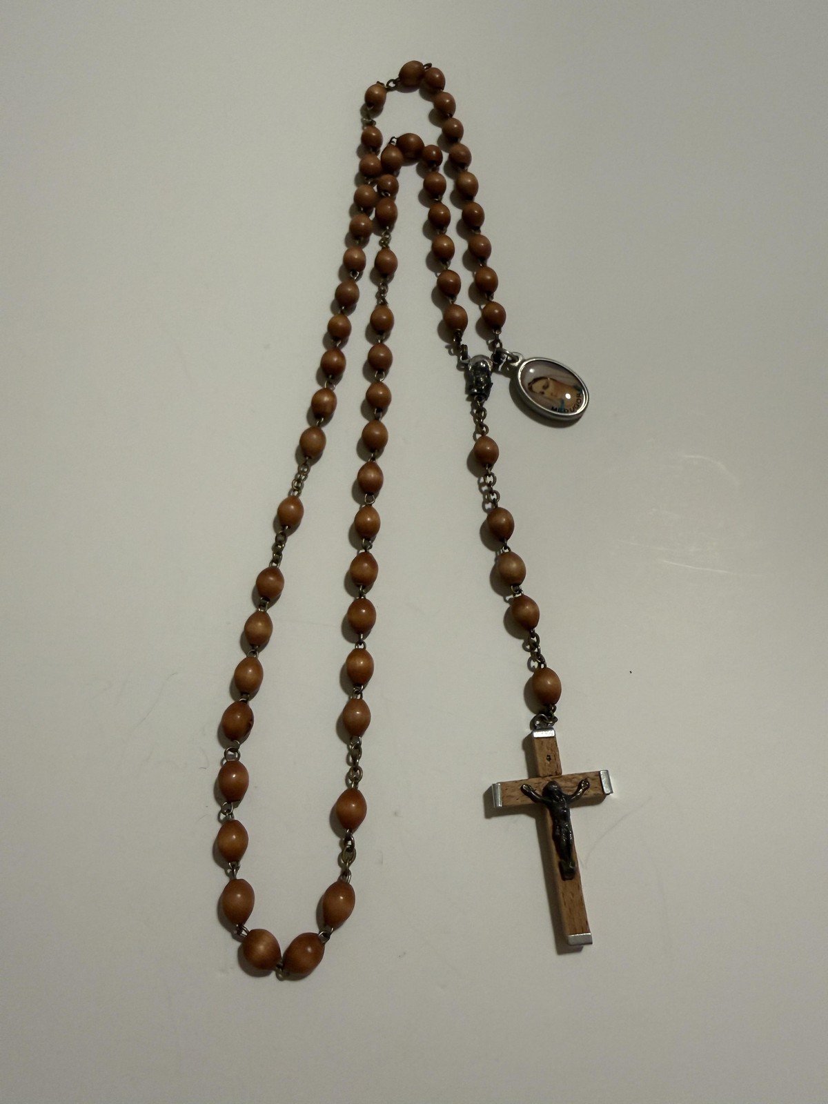 Brown Wood Rosary Beads Crucifix Medjugorje Medal Italy Catholic Prayer Beads