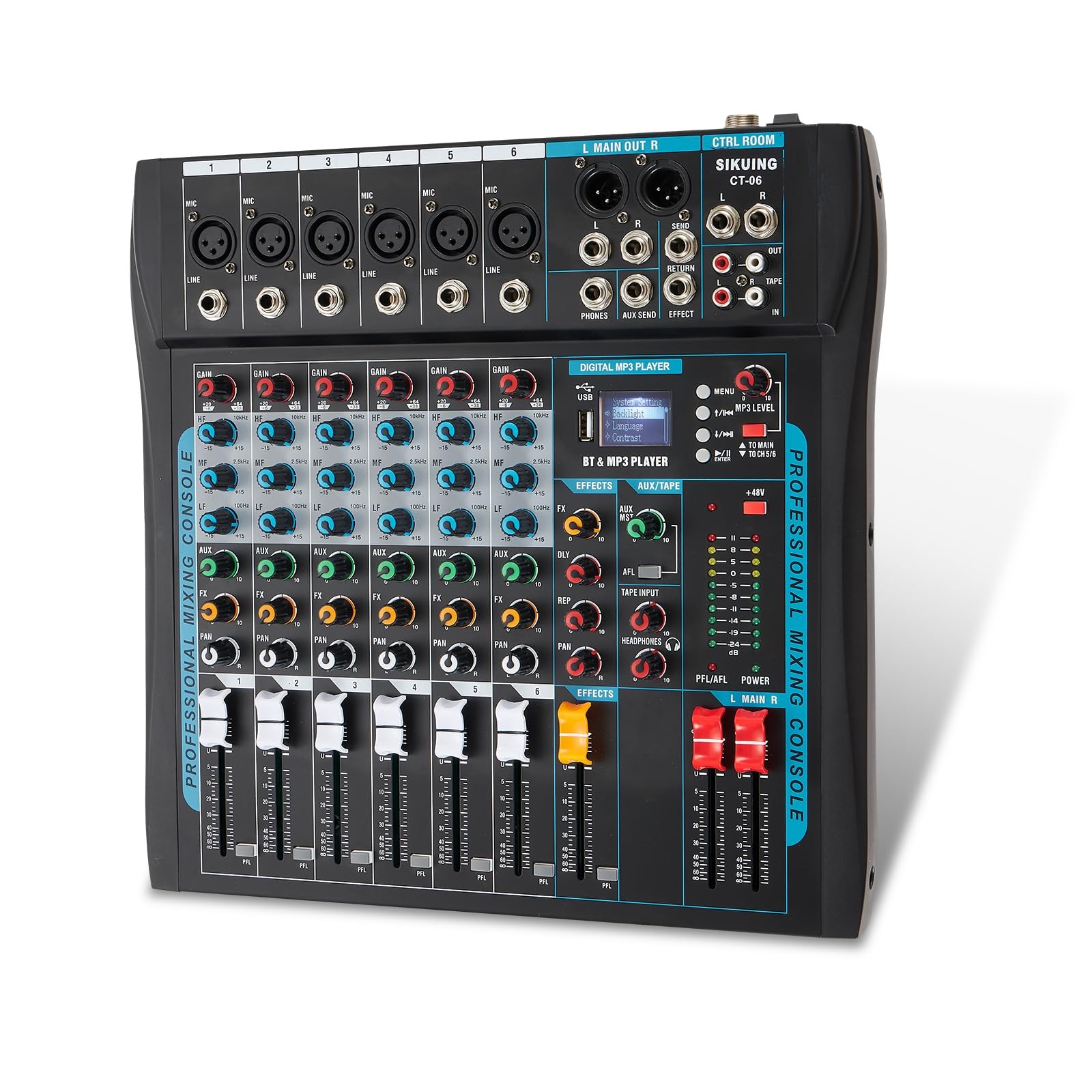 Audio Mixer,6 Channel Board Mixer for Streaming, Professional Sounds Board Mi...