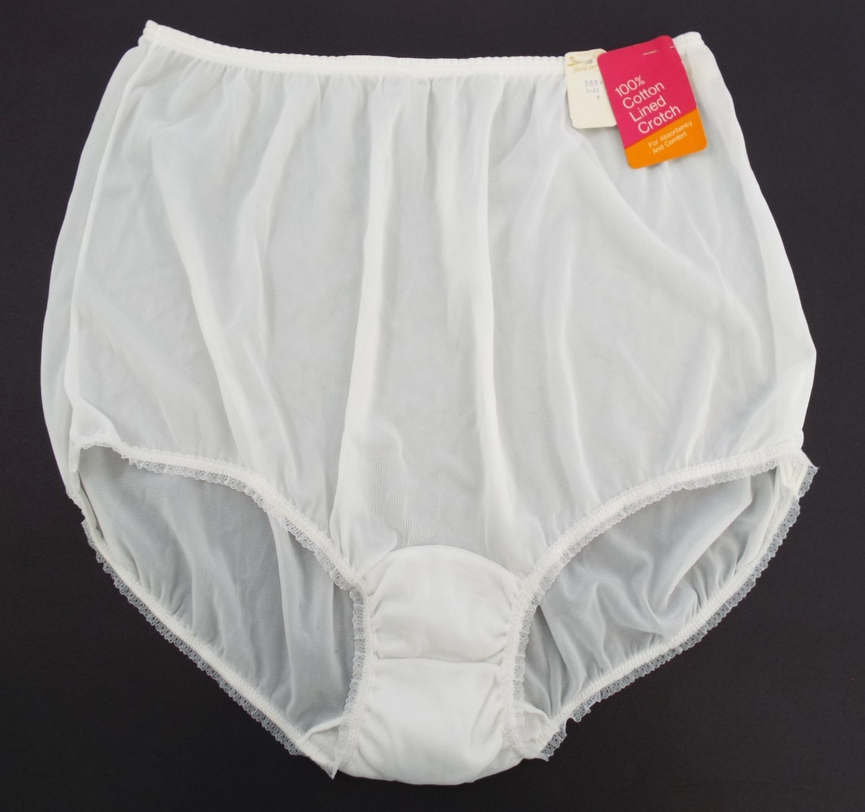 Vintage 1970s Texsheen White Sheer Nylon Granny Panties Size 9 Mushroom Gusset