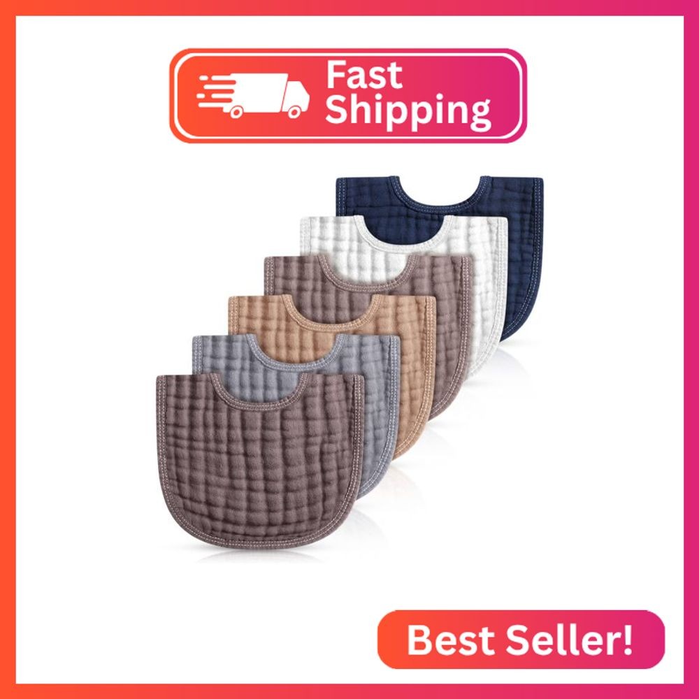 Frienda 6 Pcs Muslin Bibs Burp Cloths for Baby Teething Bandana Bibs 6 Absorbent