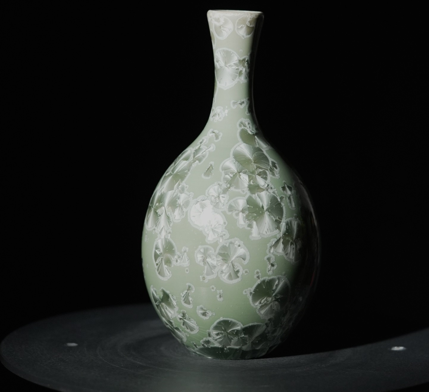 Crystalline Glaze Porcelain Vase ,"Pistachio" Green, Hand Thrown, Studio Pottery