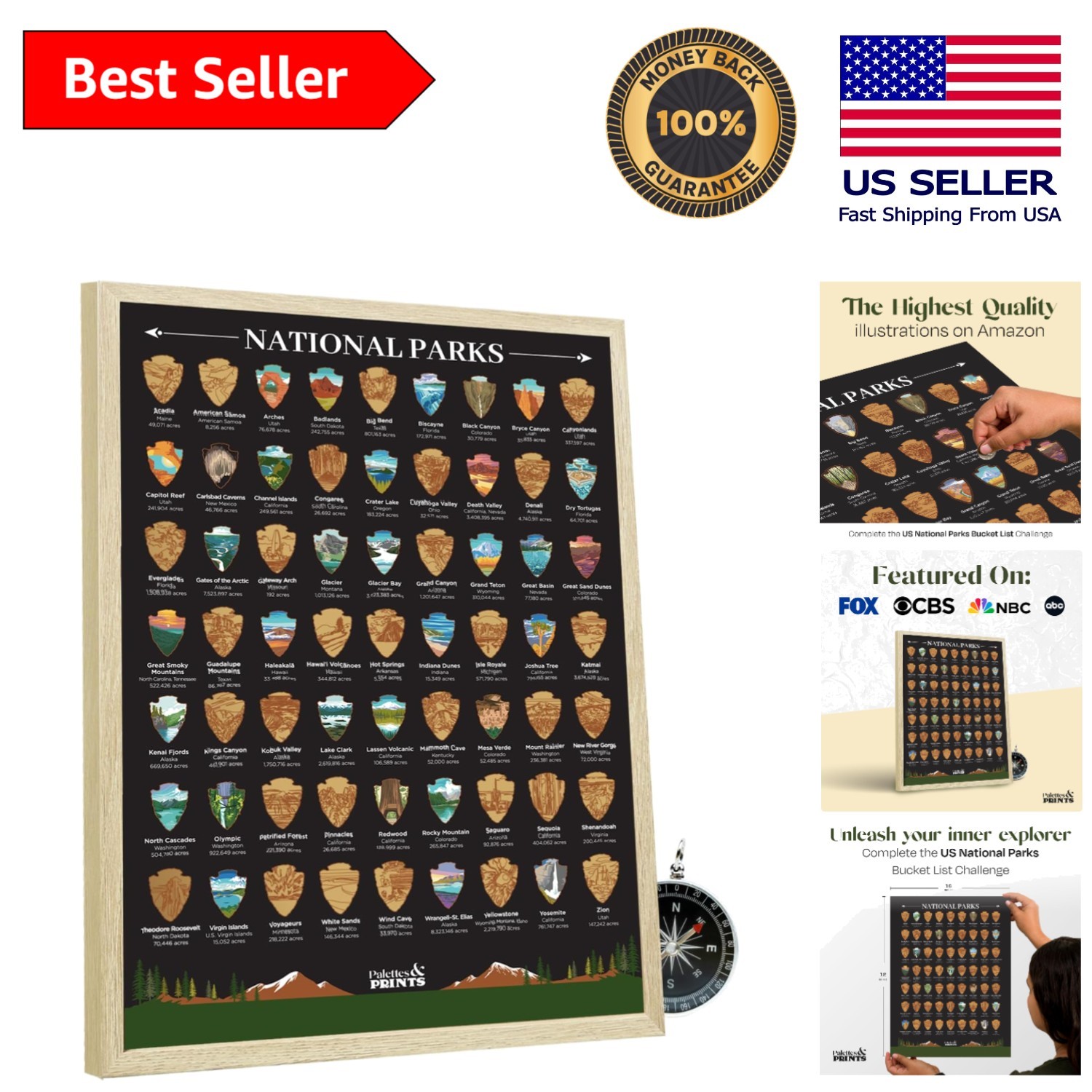 Vintage-Inspired National Parks Scratch-Off Poster 12x16 Gift for Nature Lovers