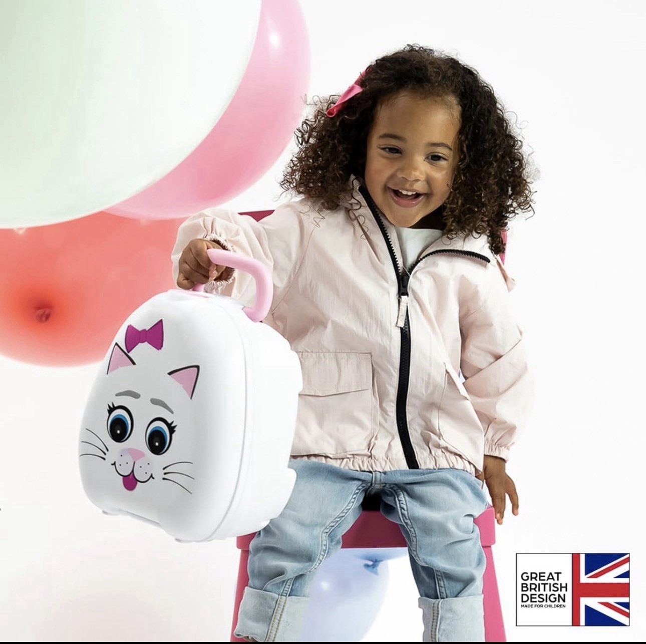 Reuse Cat Design Portable Potty with Handle, Pink & White, Unisex