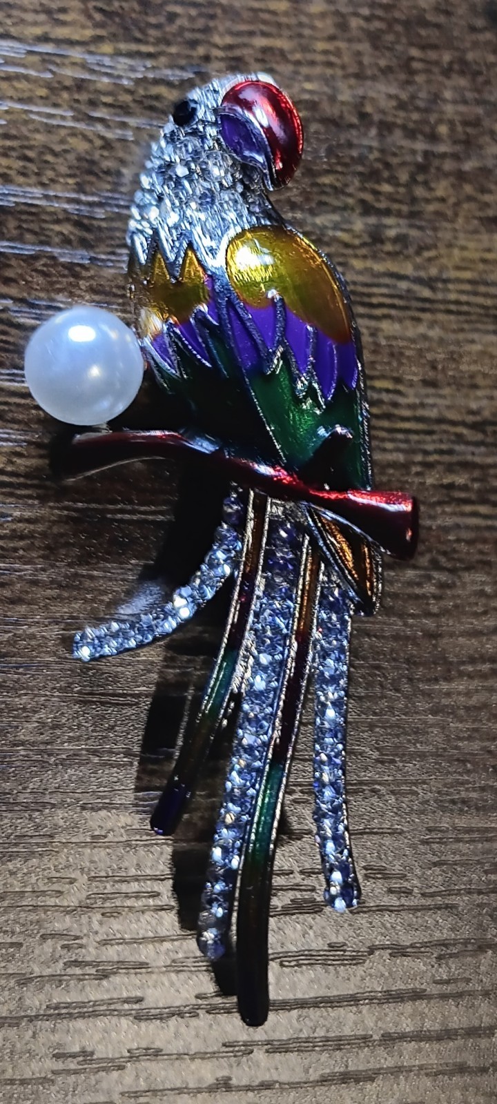 Bird of Paradise Brooch Boho Pin Multi Color Enamel Silvertone