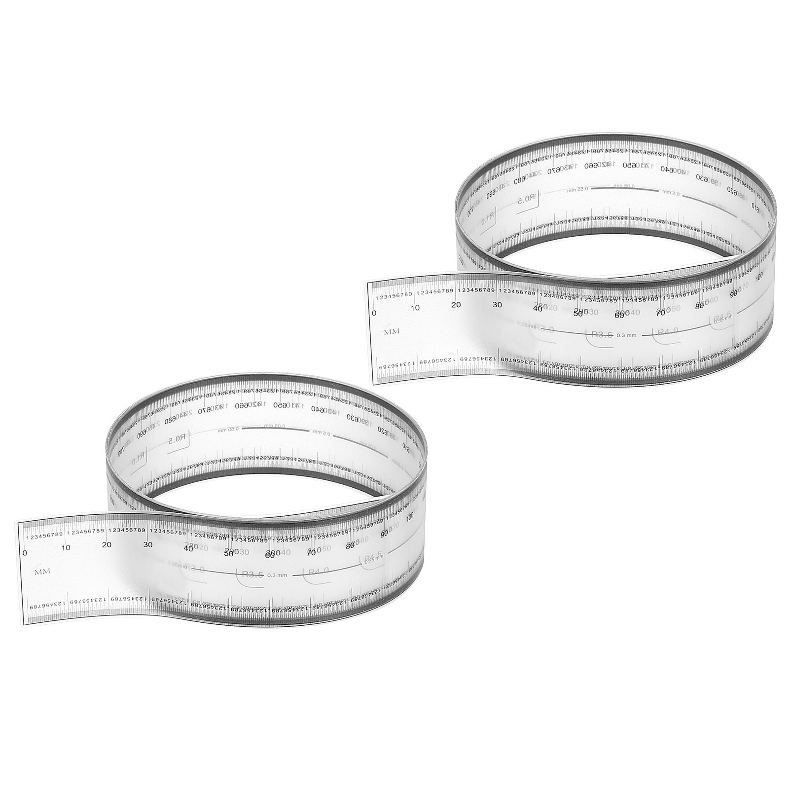 Film Flexible Ruler 80cm 0.1mm Scale with R Angle and Width Lines, 2 Pcs