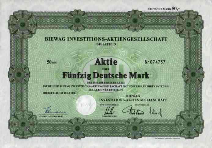 Biewag AG Bielefeld 1978 Königsstein Taunus Ravensberg Spenge Herford 50 DM
