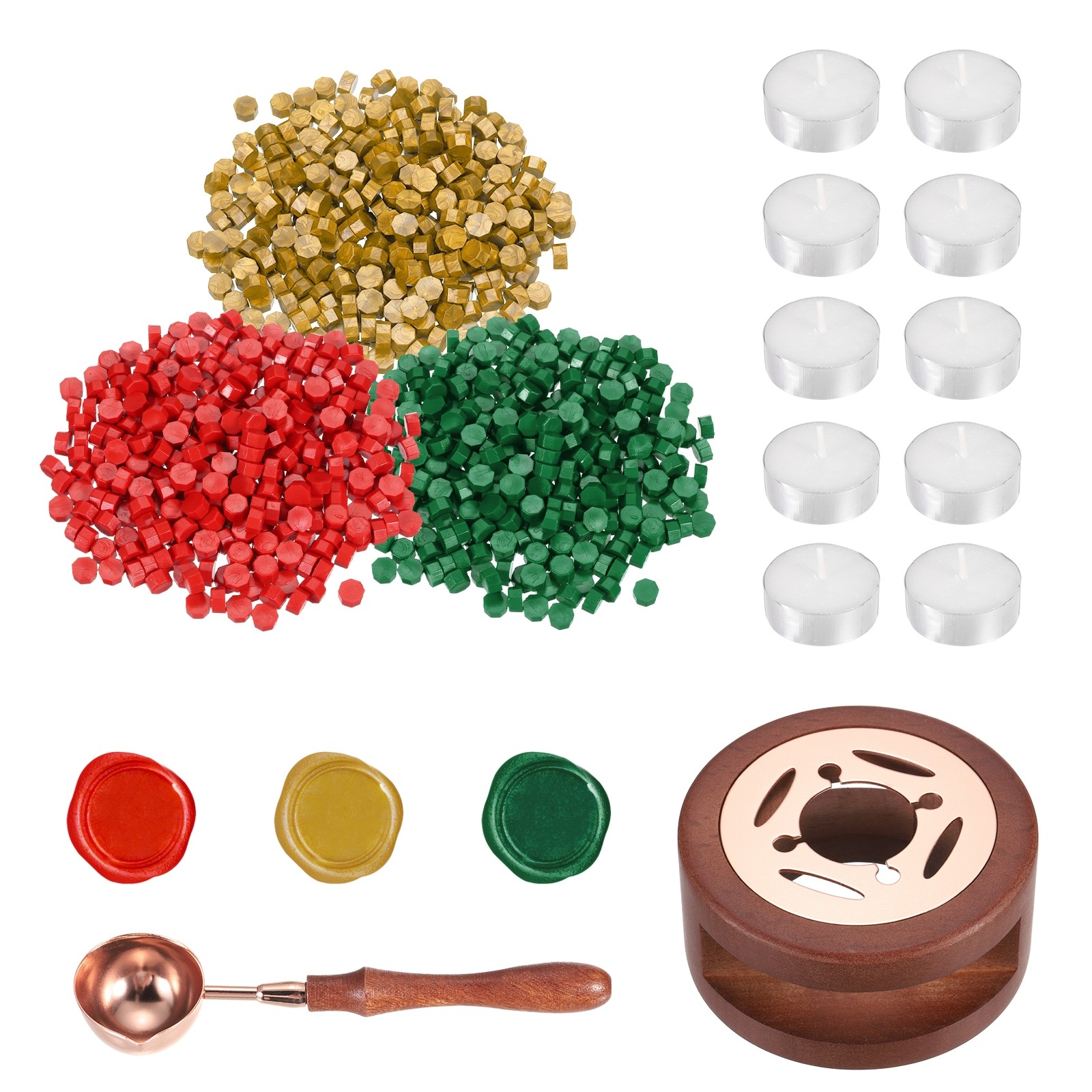 Wax Seal Kit, 300 Wax Beads, Candles, Gold/Red/Pine Green