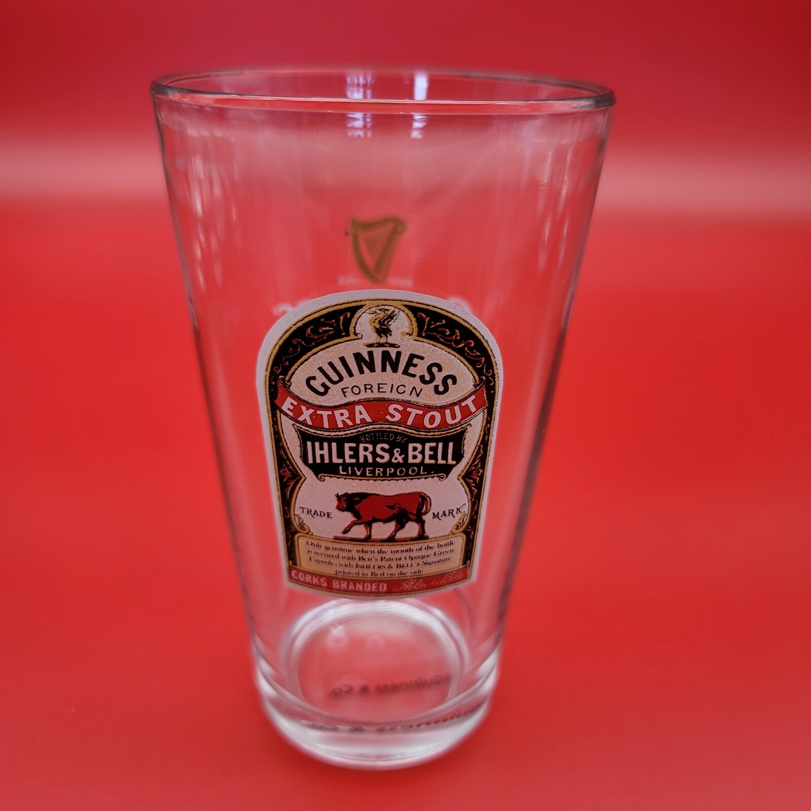 Guinness Pint Beer Glass Extra Stout Ihlers & Bell Liverpool Bull Pub Mancave