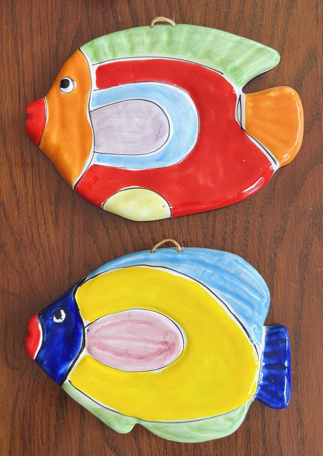 (2) La Musa ceramic Fish wall hanging hand painted Italy Italian art pottery