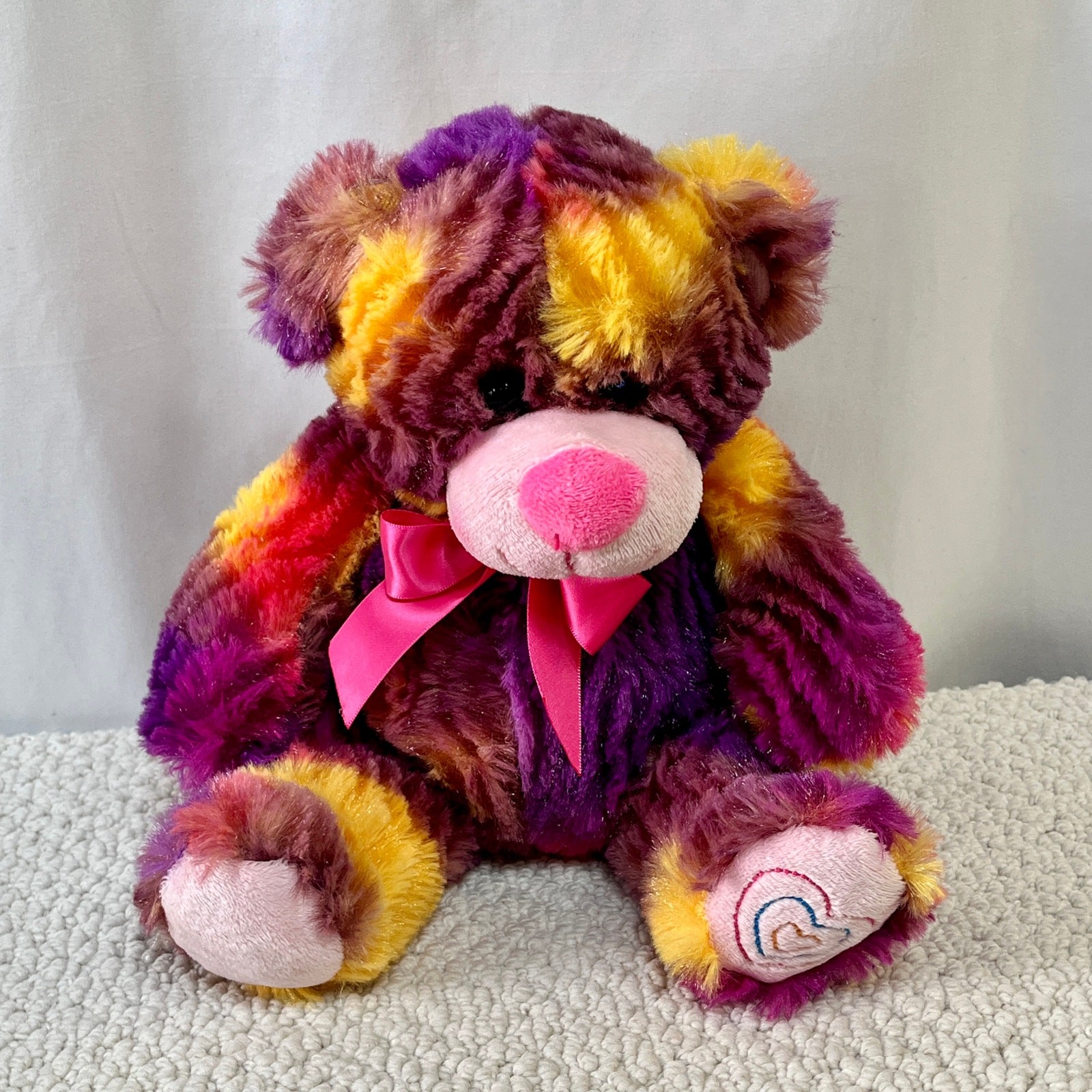 Kellytoy Tie Dye Teddy Bear Plush Stuffed Animal Pink Purple Yellow 9" Seated