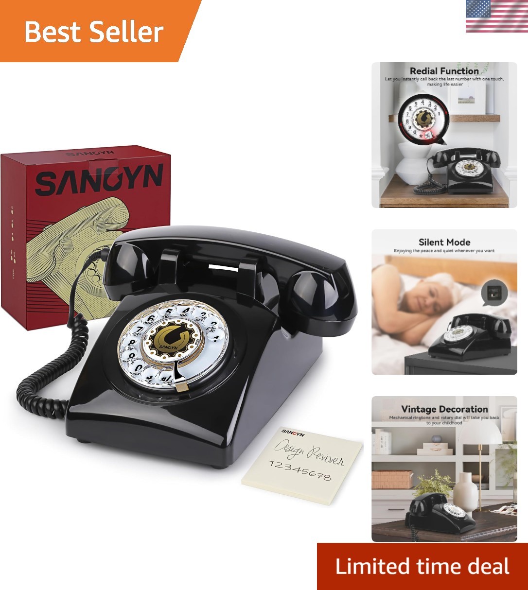 Old-Fashioned Corded Telephone with Charming Mechanical Ringer - Compact Design