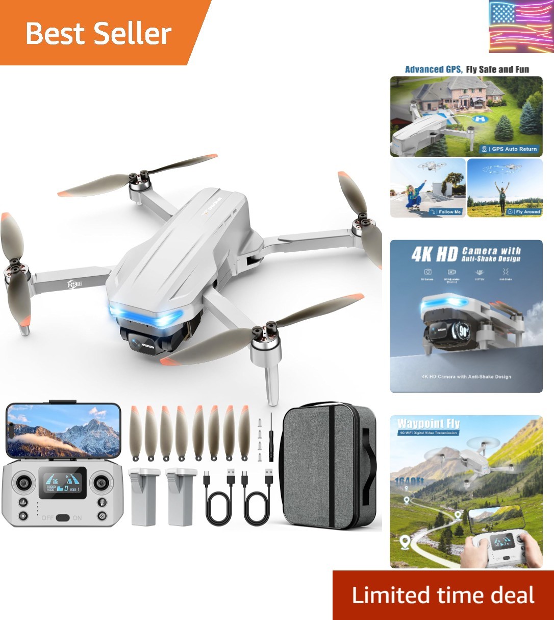 Drones with Camera for Adults 4K, GPS Auto Return, Waypoint Flight, Orbit Fly...