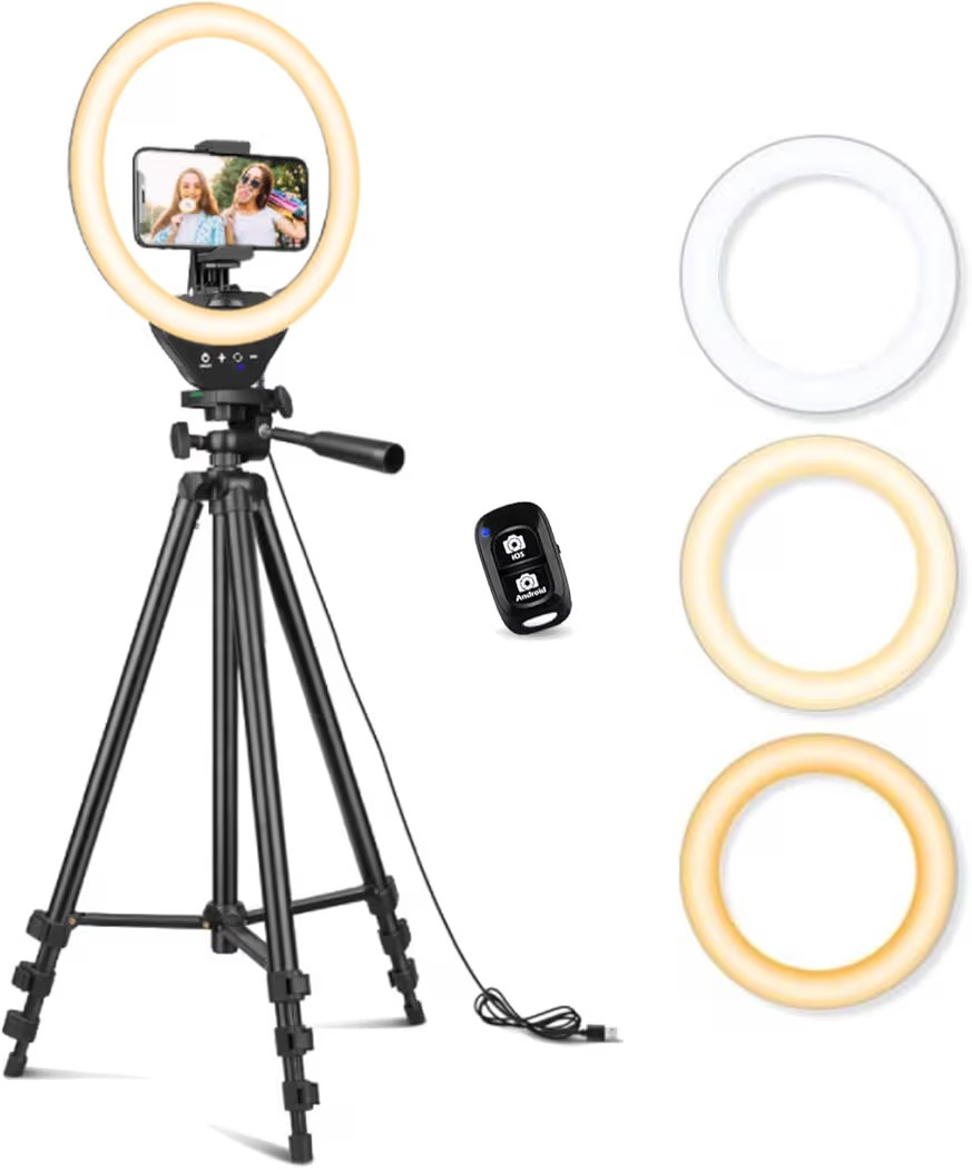 Sensyne 10'' Ring Light with 50'' Extendable Tripod Stand, LED Circle Lights wit