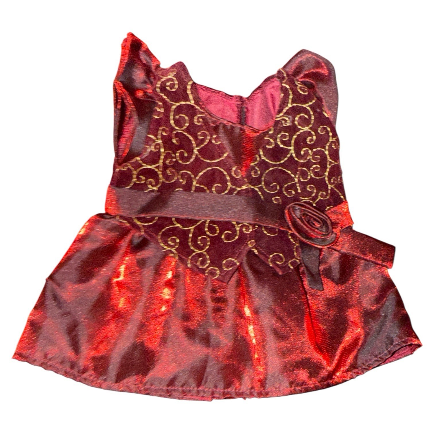 Build A Bear Red Formal Gown Rose Gold Accents Ball Gown Dress Velour