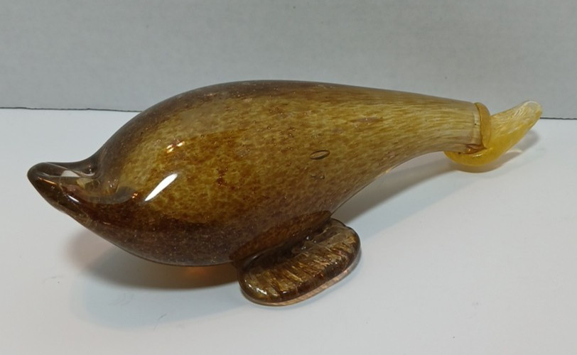 Dolphin Amber Blown Art Glass Paperweight Figurine Statue Nautical