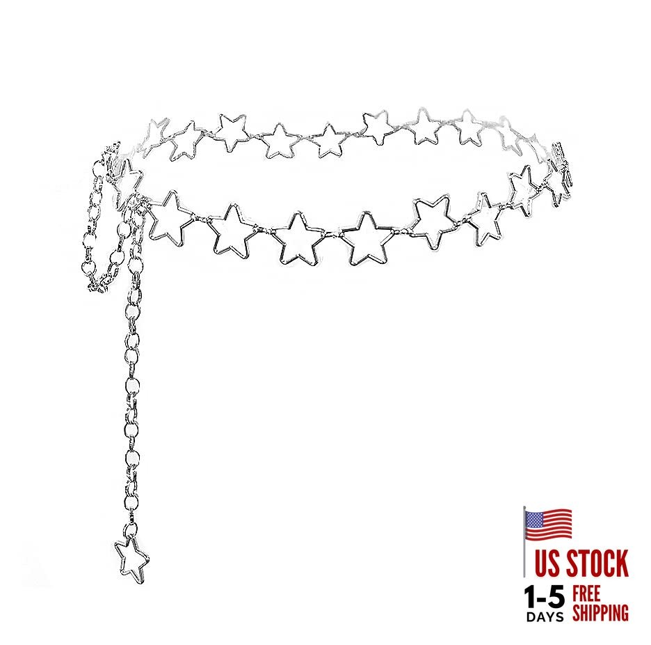 Chain Belt Star Waist Chain Y2K Cute Belt Fashion Body Chains 45 Inches Silver