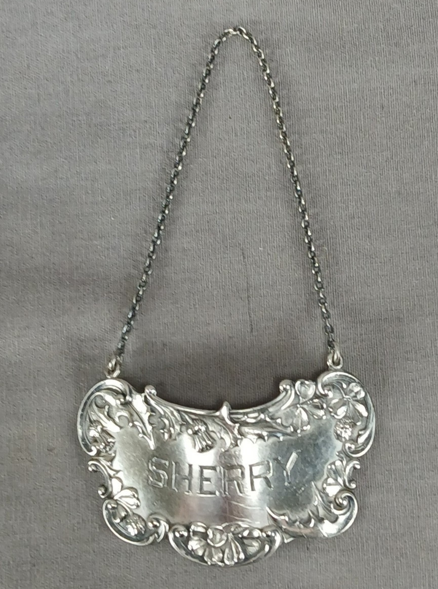 Vintage Gorham Repousse Thistle Sterling Silver Sherry Decanter Tag