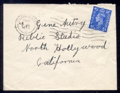 GREAT BRITAIN 1944 ADDRESSED TO GENE AUTRY REPUBLIC STUDIOS USA