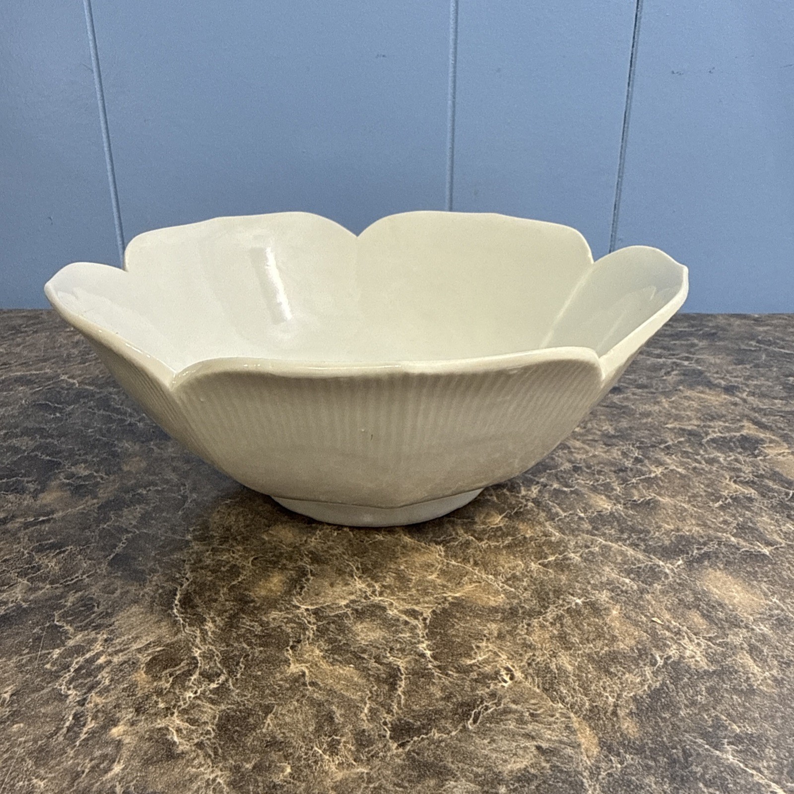Vintage White Lotus Shape Serving Bowl 8” Wide And 3” High