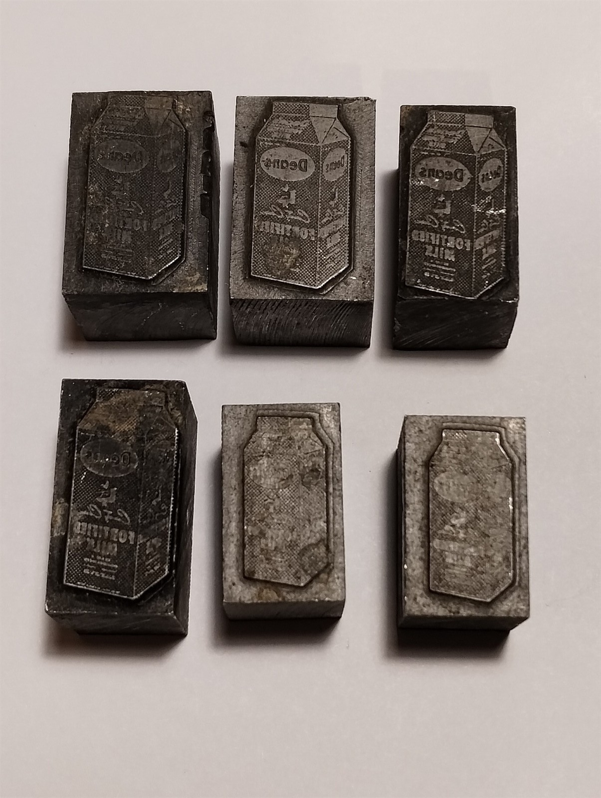 6 Vintage Deans Milk Letterpress Lead Printing Block Stamps Plates