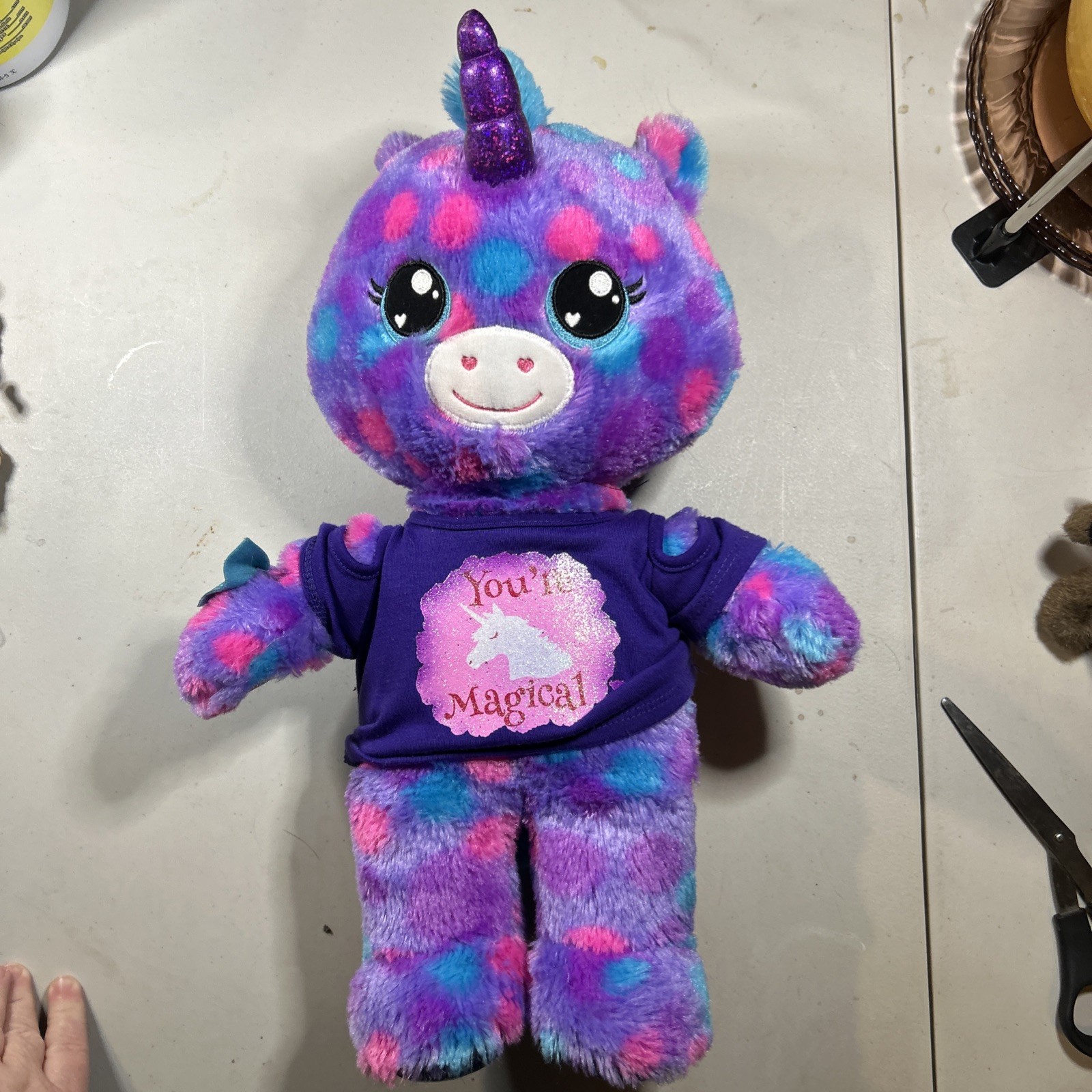 Build A Bear Purple Tie Dye Unicorn W/ Purple T Shirt Plush Stuffed Animal