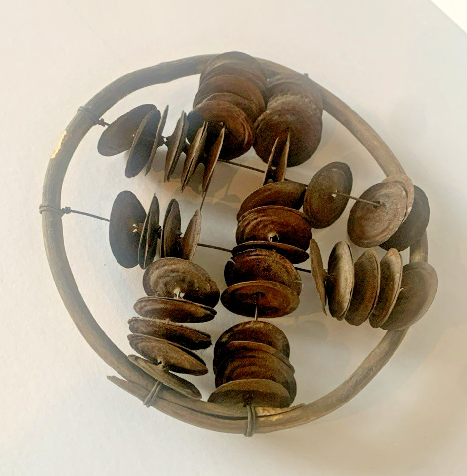 Vintage Primitive  Handmade Tambourine,  Wood Wire Instrument