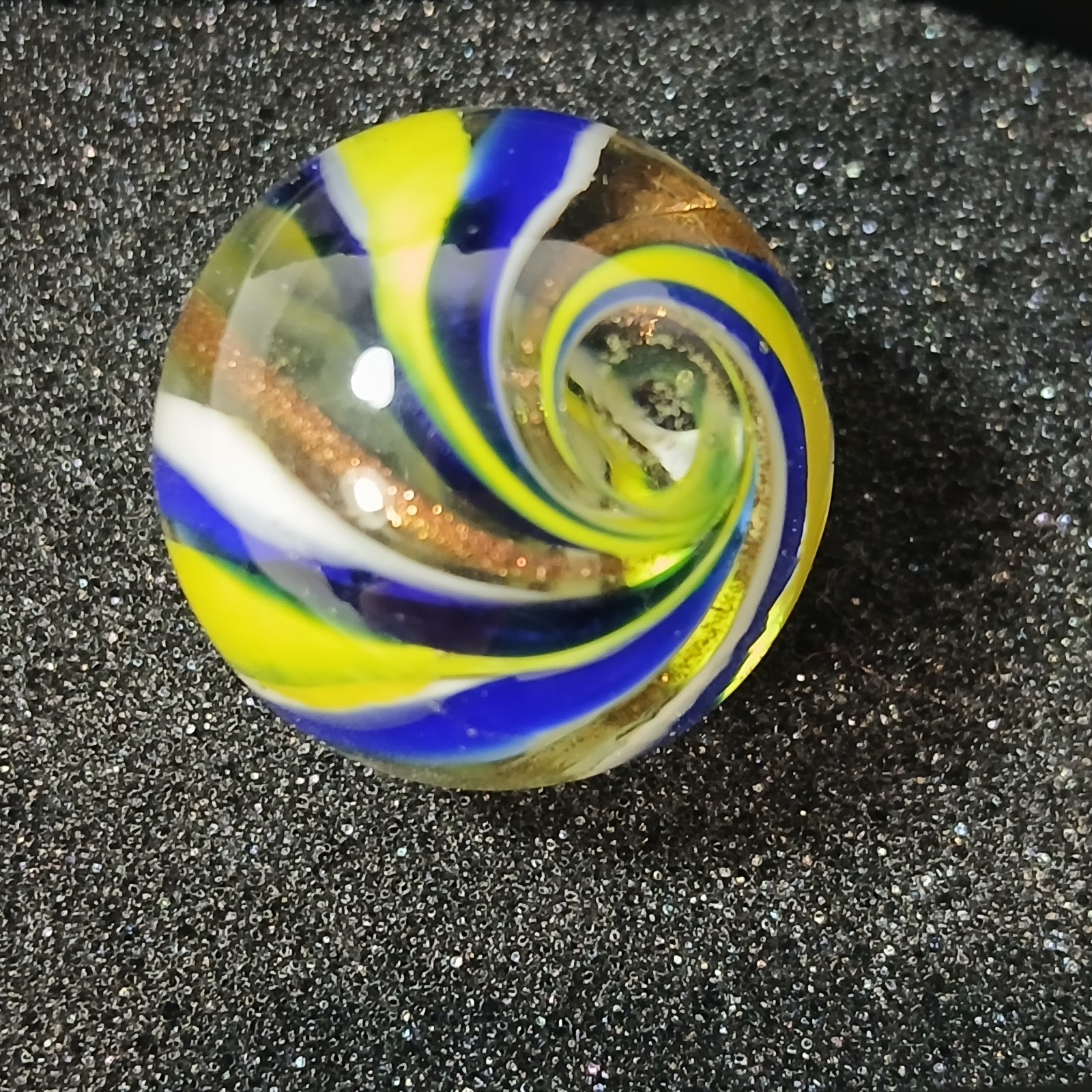 Blue Yellow White Gold banded swirl 1" Shooter Hot House? Glass Marble Lampwork