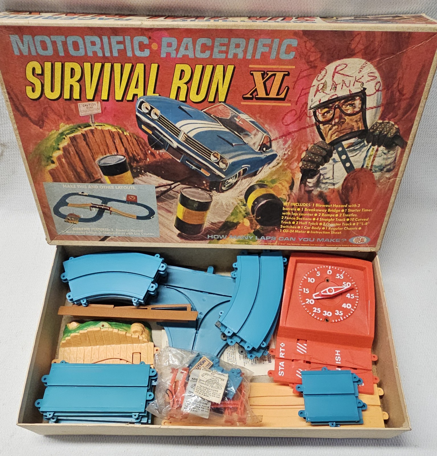 1969 Motorific Racerific Ideal Toys Survival Run XL Slot Car Race Track #4727-4