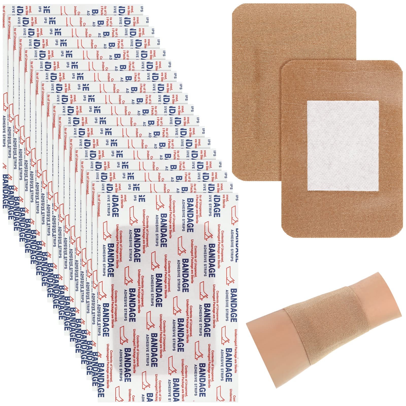 Marsui 60 Pcs Large Bandages 3 x 4 Inch Wound Care 5 x 4 cm / 1.9 x 1.5 