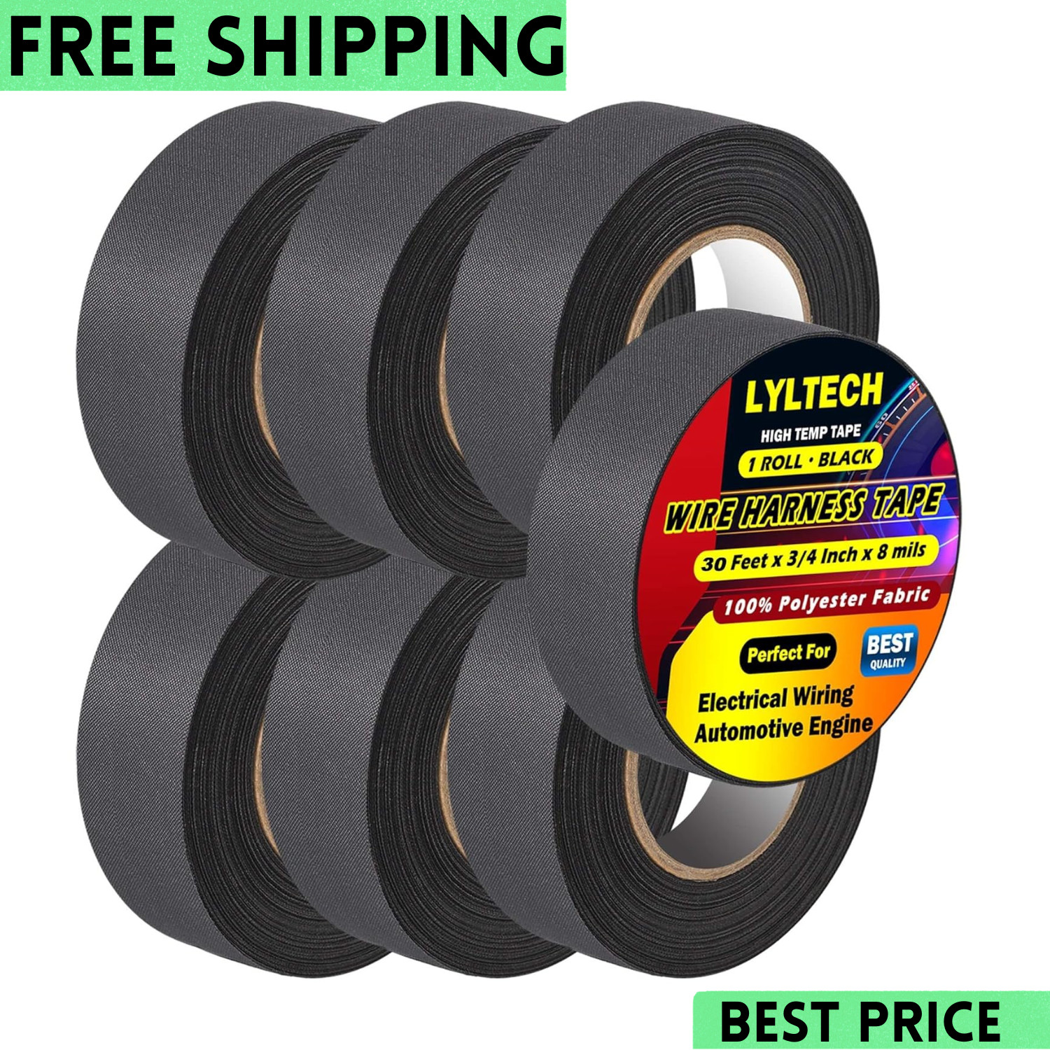 Wire Harness Tape 7 Rolls-Total 328 FT, Polyester Fabric,Flame Retardant,at 257℉
