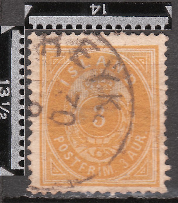 ICELAND Postage Stamp - 1882 - 3a Crown & Wreath (Sc. #15) - Used