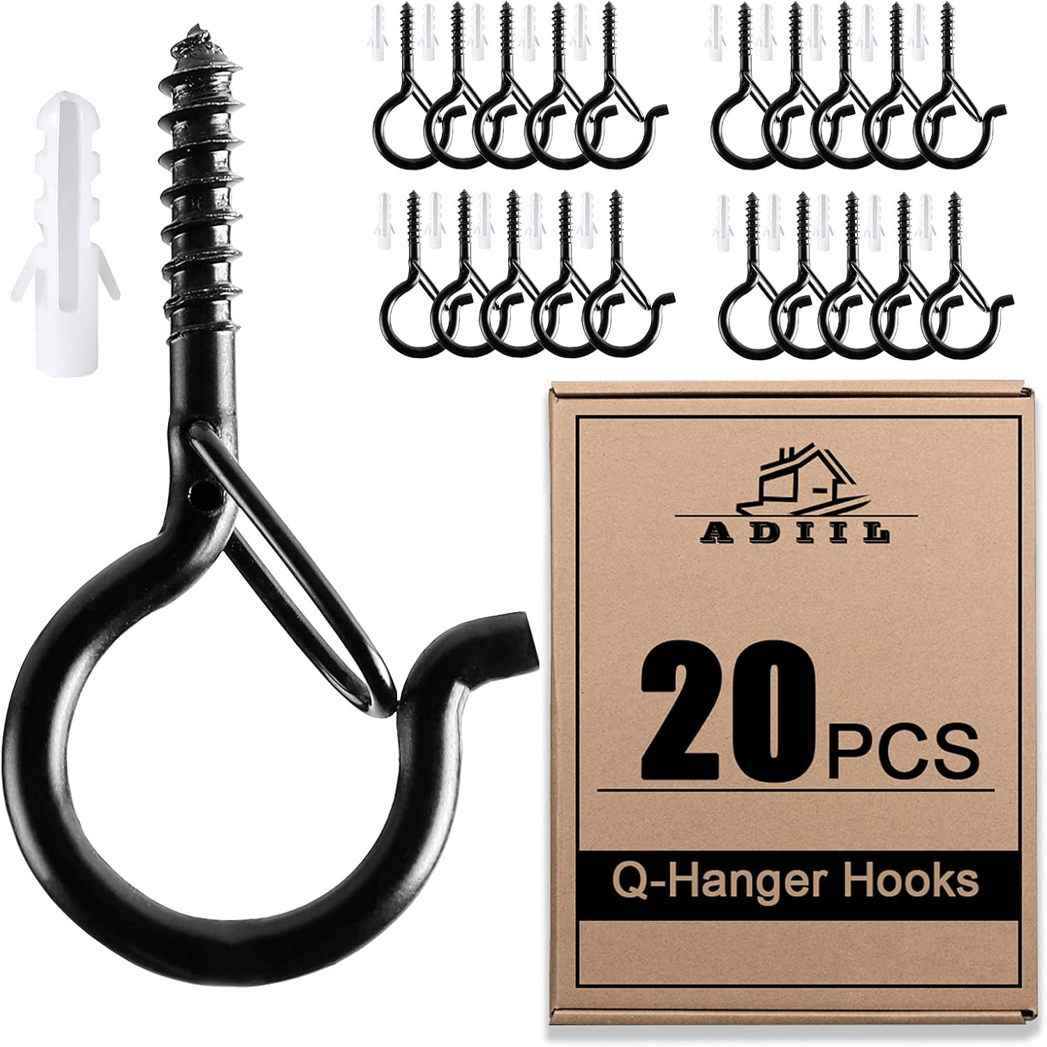 20 PCS Q Hanger Hooks with Safety Buckle, Windproof Screw Hooks for Hanging Outd