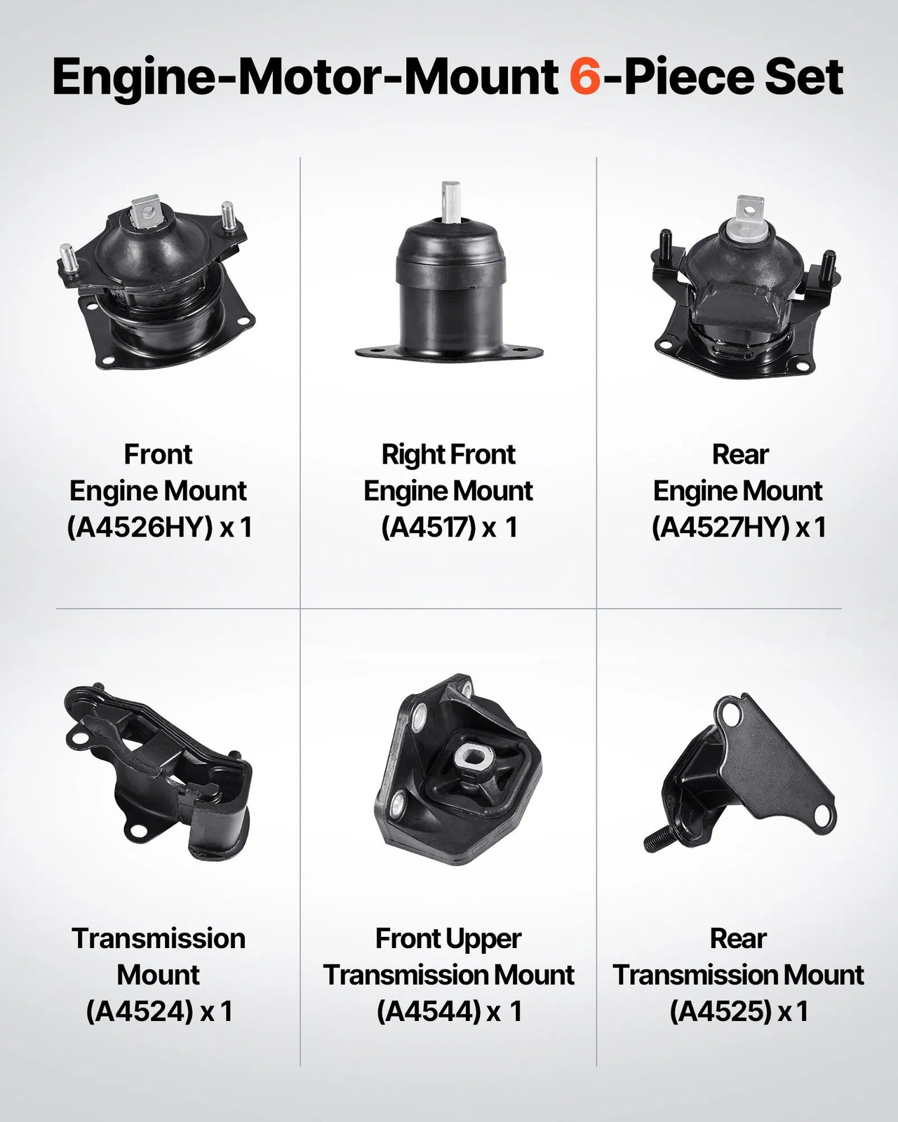 Engine Motor Mount and Transmission Mount Kit Replacement, Set of 6, Compatible
