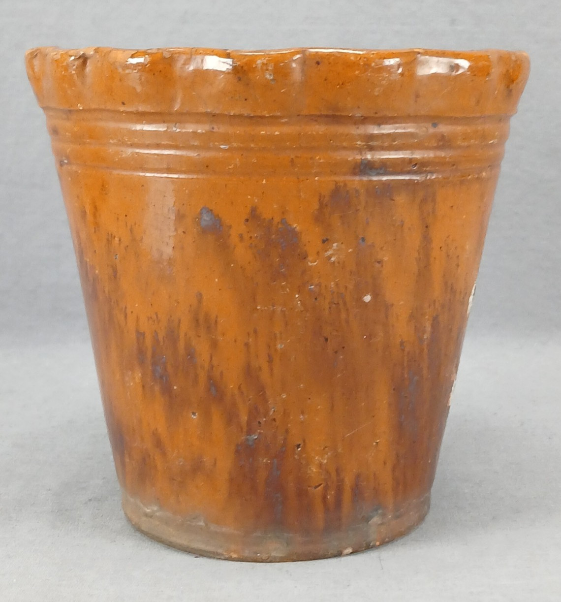 Mid 19th Century Pennsylvania Manganese Glaze 5 7/8 Inch Redware Flower Pot