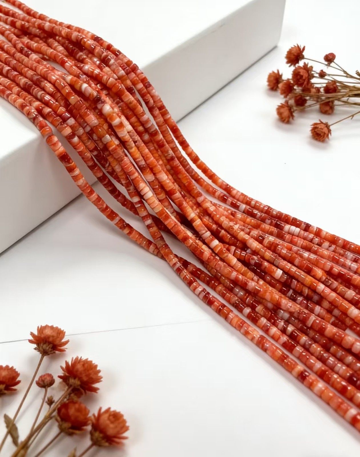 Natural Spiny Oyster Smooth Heishi Disc Beads Size 2x4mm 16" Strand