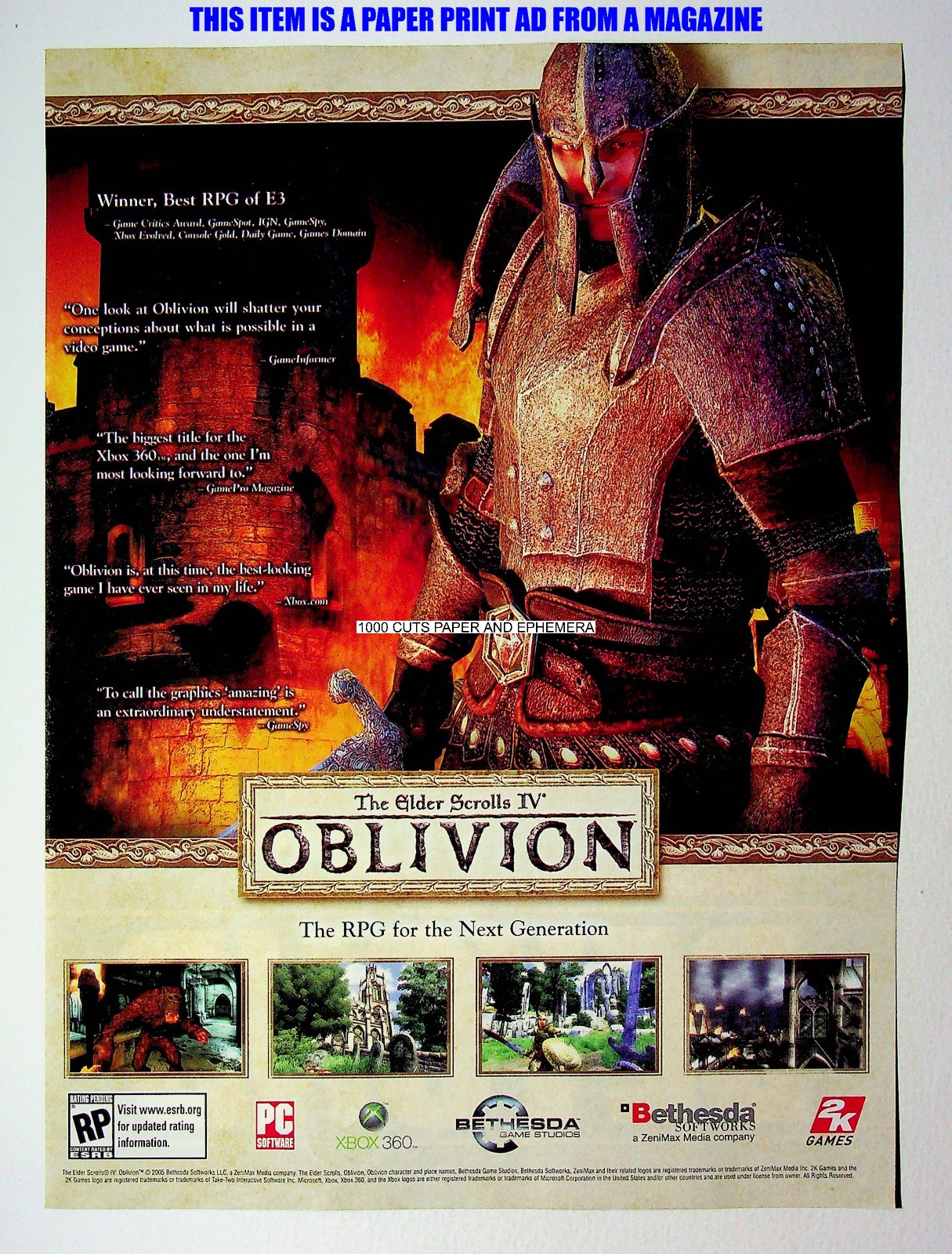 The Elder Scrolls IV Oblivion Bethesda Softworks 2005 Print Magazine Ad Poster