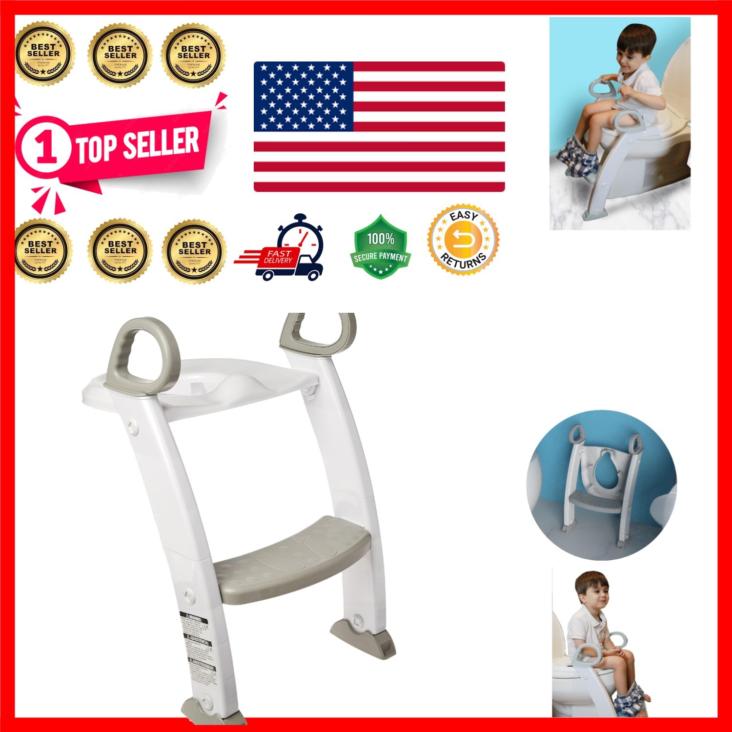 Potty Training Made Easy: Foldable Potty with Ladder - Safe & Comfy, White/Gray