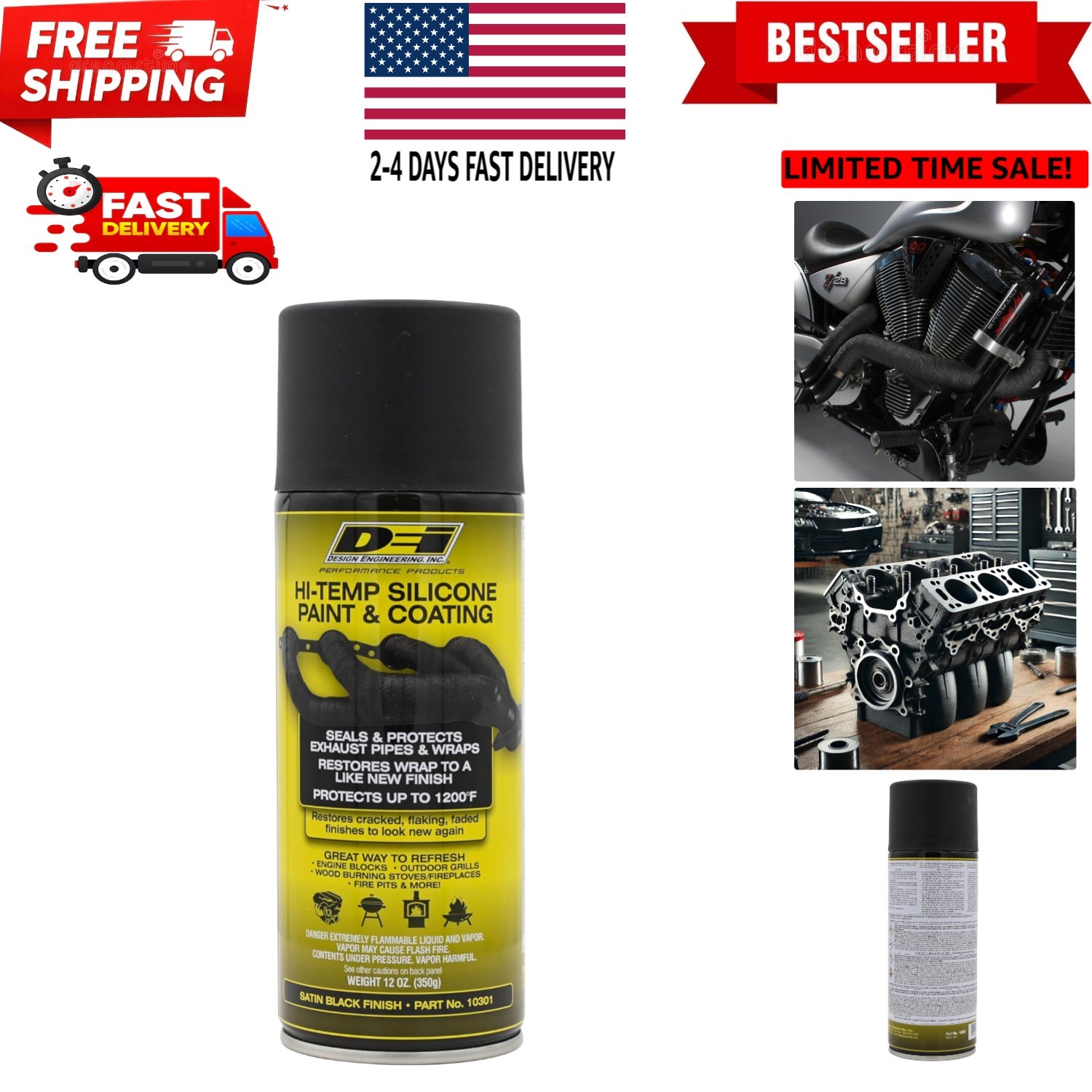 0 High-Temperature Silicone Coating Spray - Black, 1 CAN