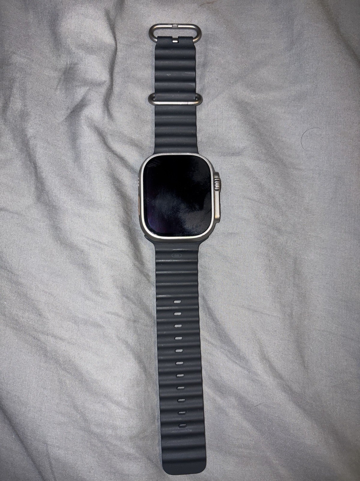 Apple Watch Ultra 49mm Titanium Case, Black Silicone Band, GPS, Water-Resistant