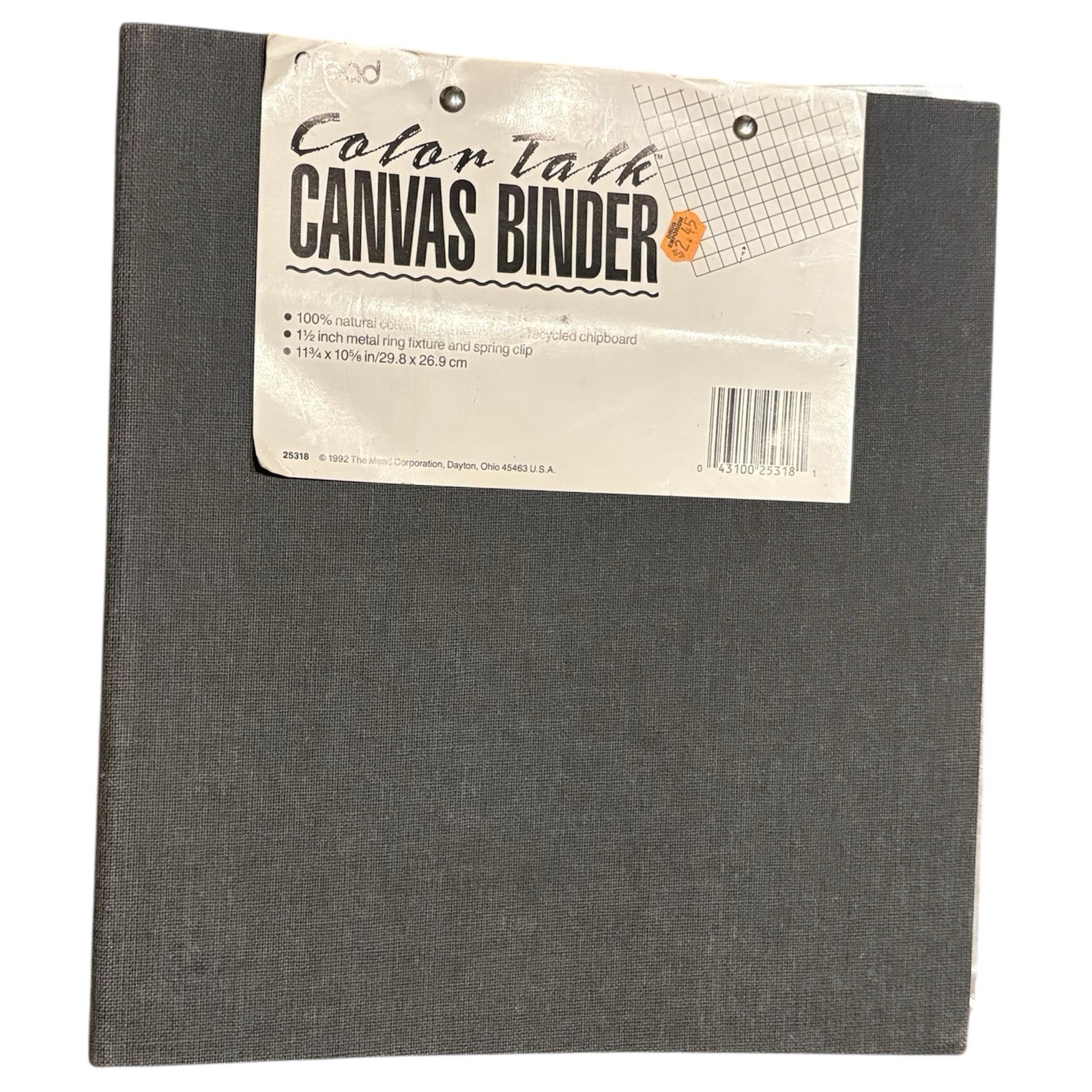 New Vintage 90’s Mead Canvas 3 Ring Binder Clipboard Notebook Gray 1.5"