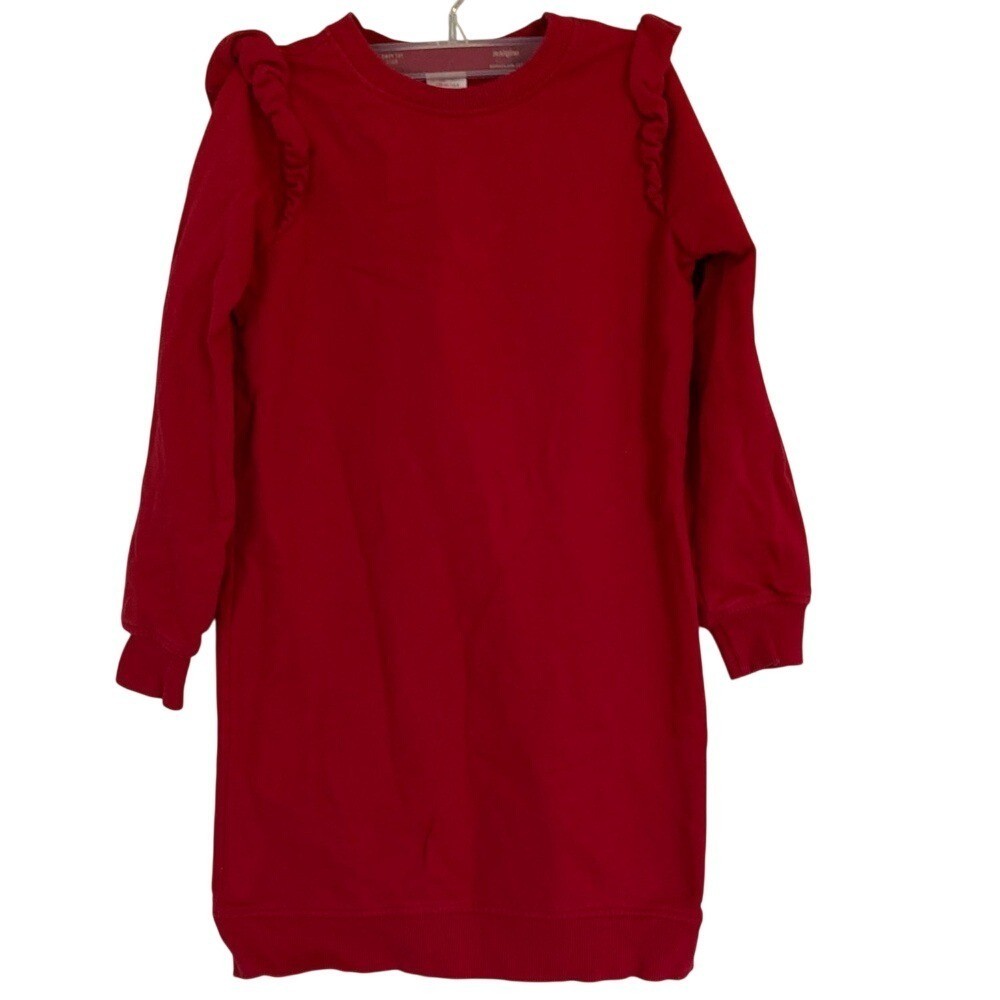 Hannah Andersson Girls Red Ruffled Sweatshirt Dress Size 130 8 Casual Versitile
