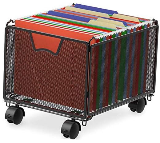 SimpleHouseware Stackable Mesh Hanging File Organizer with Wheels, Black 