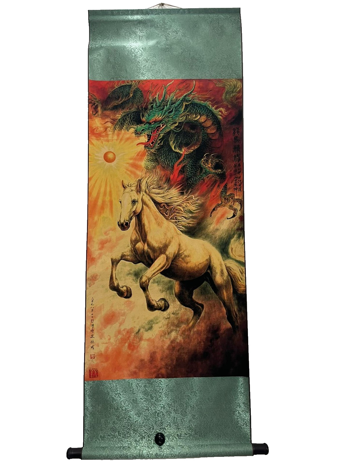 China Old Scroll Wall hanging Rice Paper PaintingXu Beihong's Dragon and Horse